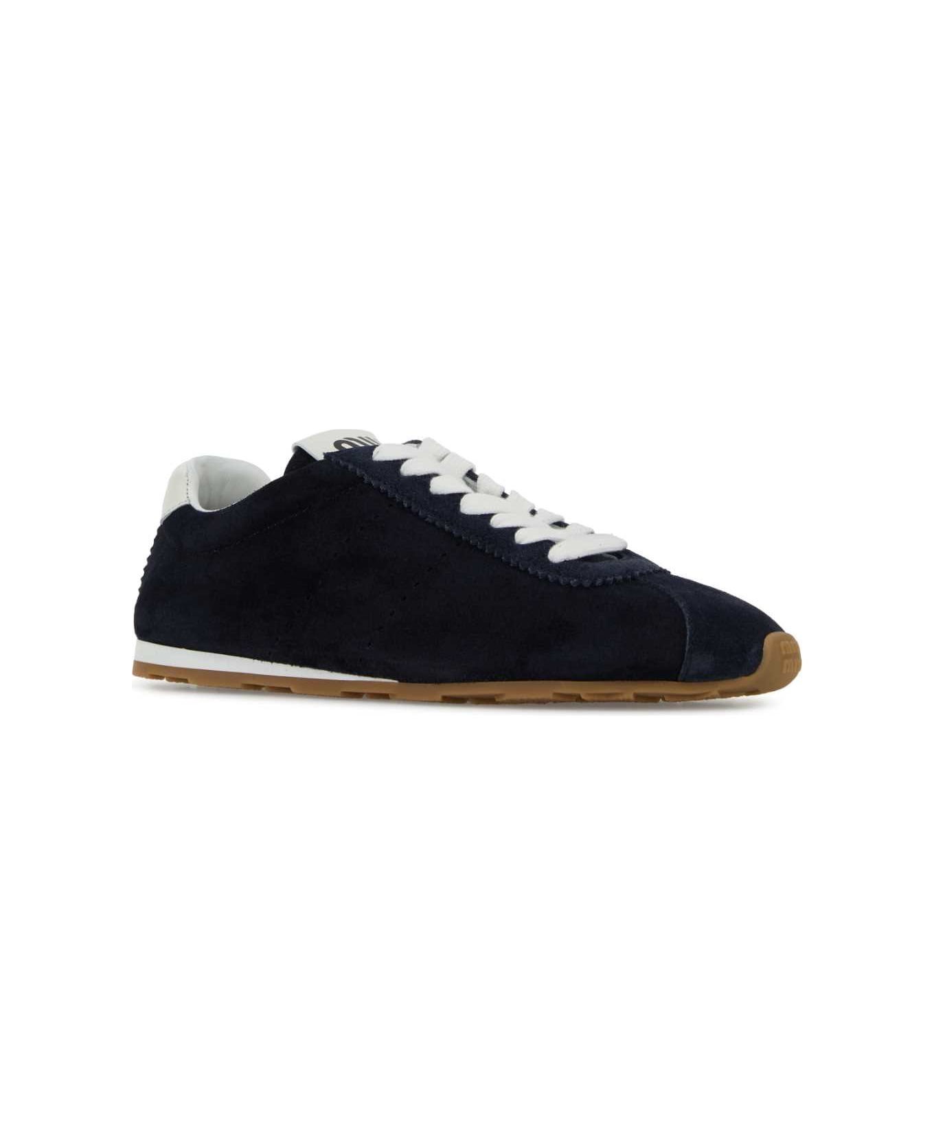Miu Miu Navy Blue Suede Plume Sneakers - BLEU