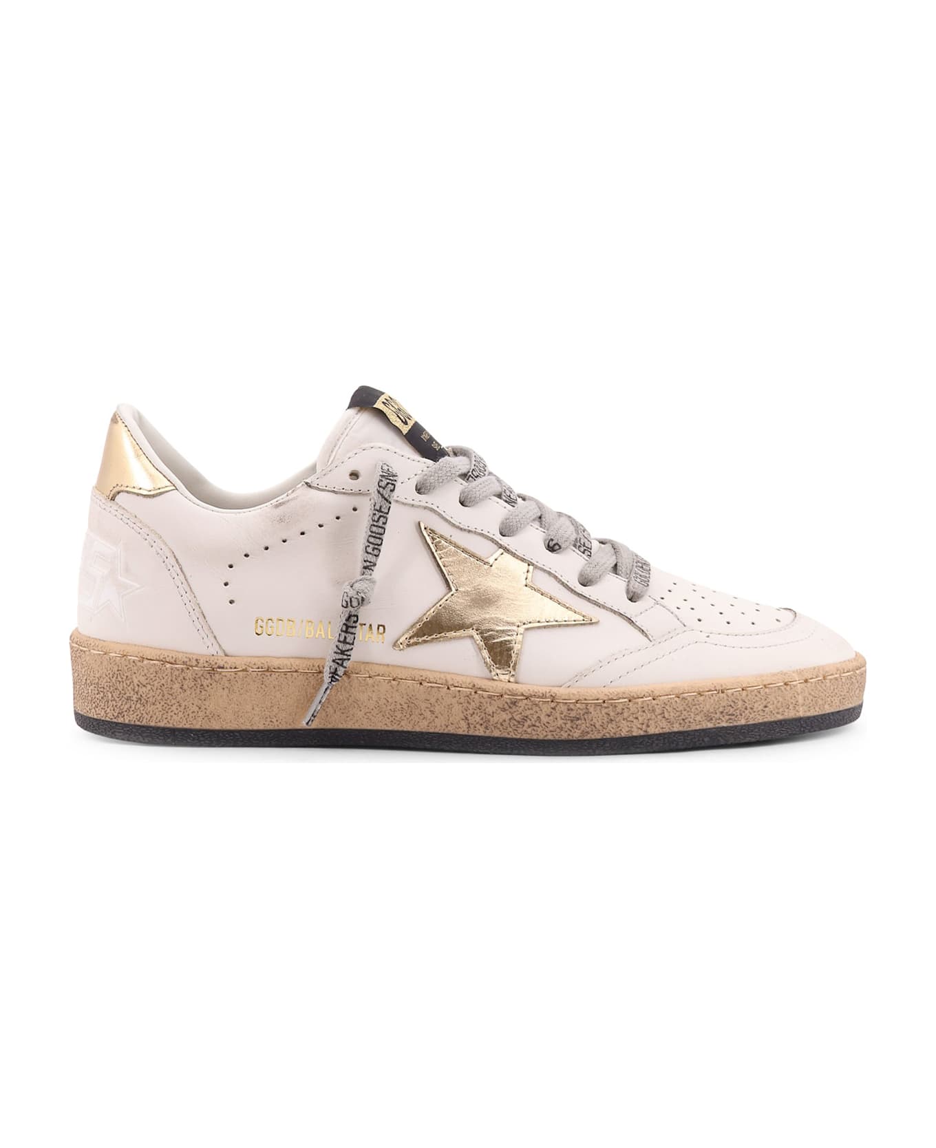 Golden Goose Ball Star Low-top Leather Sneakers With Used Effect - Golden
