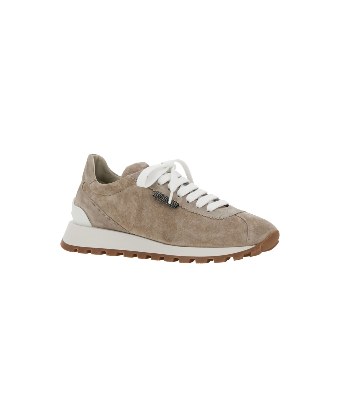 Brunello Cucinelli Beige Low Top Sneakers With Rubber Sole In Suede Woman - Beige