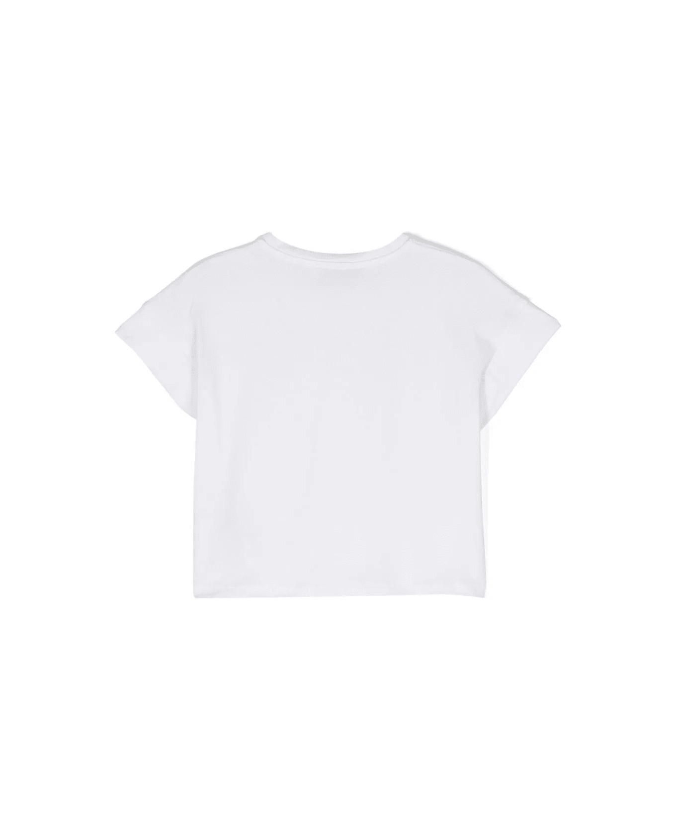 Miss Blumarine White T-shirt With Logo Print With Rhinestones - Bianco