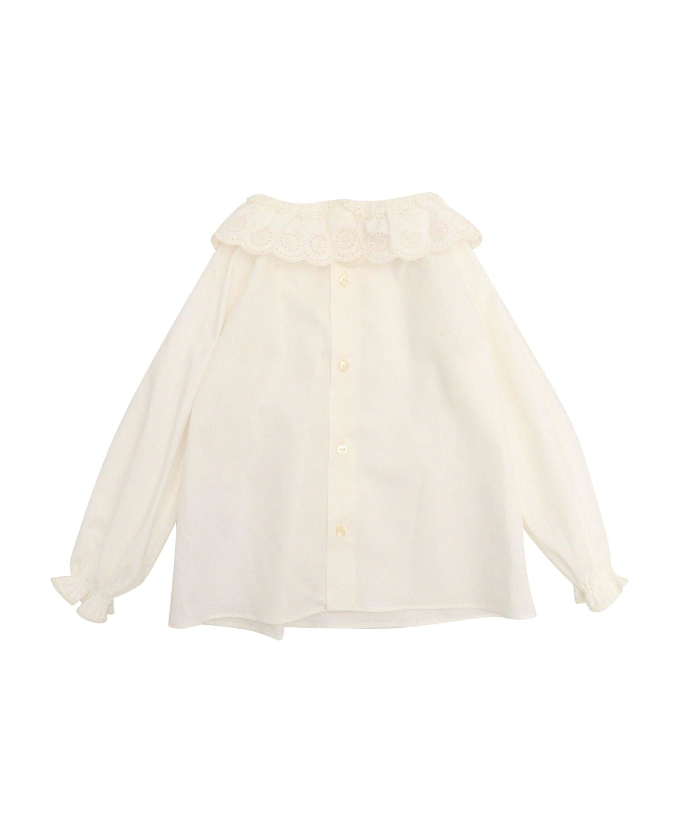 Gucci Lace Detailed Straight Hem Shirt - Bianco