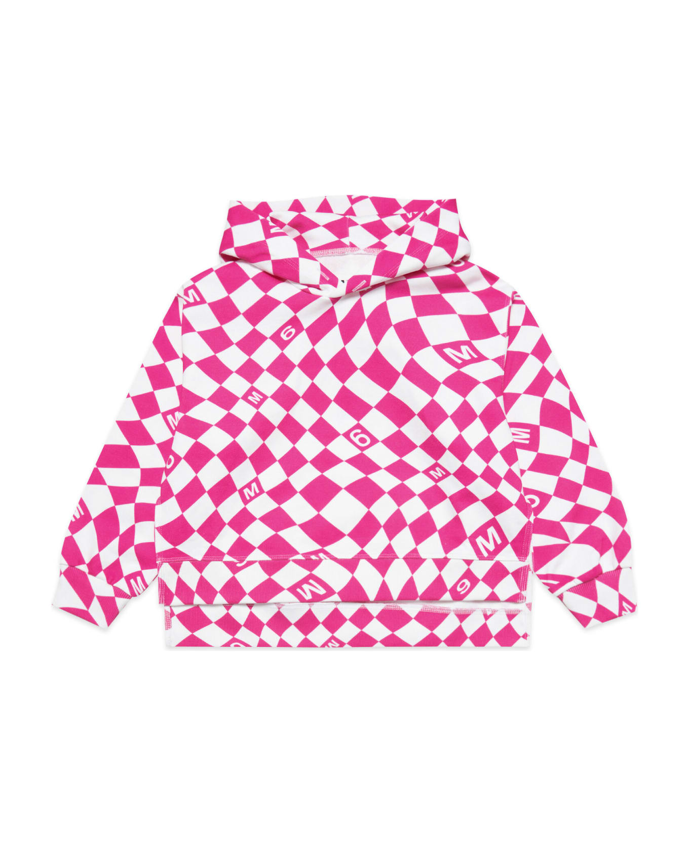 MM6 Maison Margiela Mm6s52u Sweat-shirt Maison Margiela White And Pink Cotton Hoodie With Chequered Pattern - White/super pink