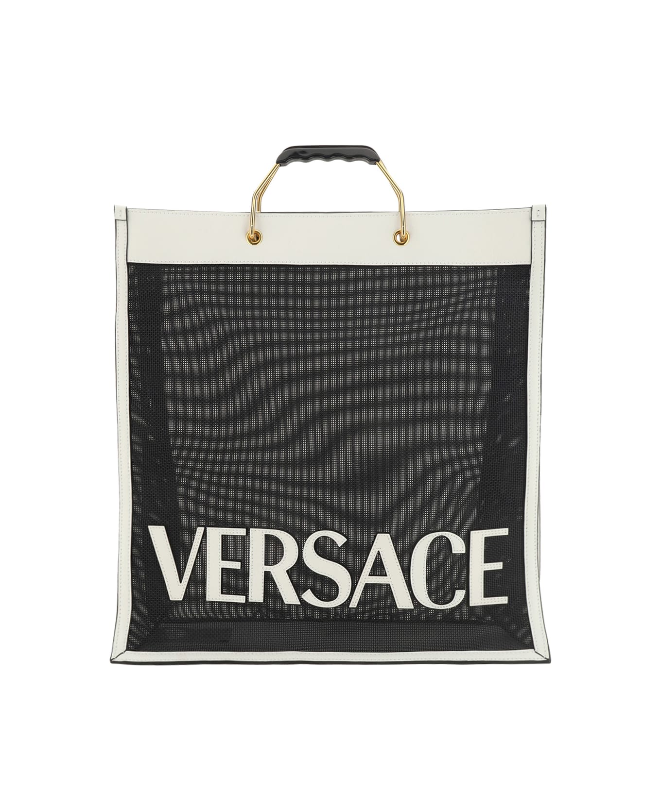 Versace Shopper Bag With Logo - Black トートバッグ