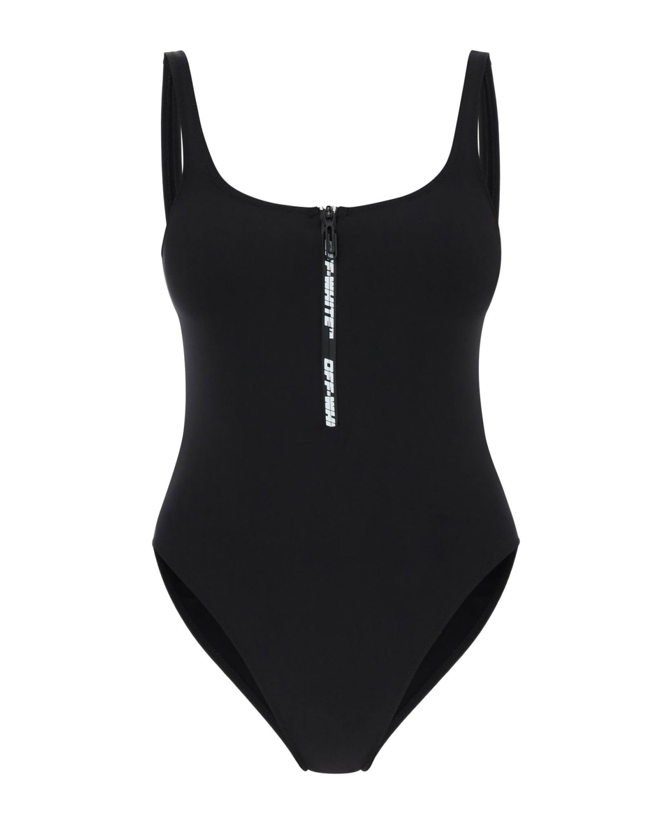 Off-White One-piece Swimsuit With Zip And Logo - BLACK (Black)