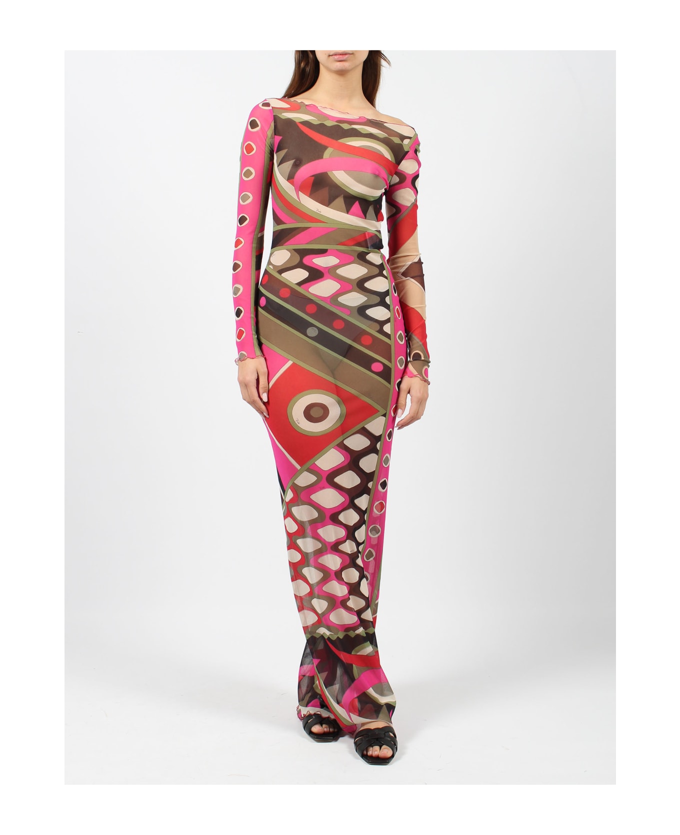 Pucci Vivara-print Long Mesh Dress - Multicolour