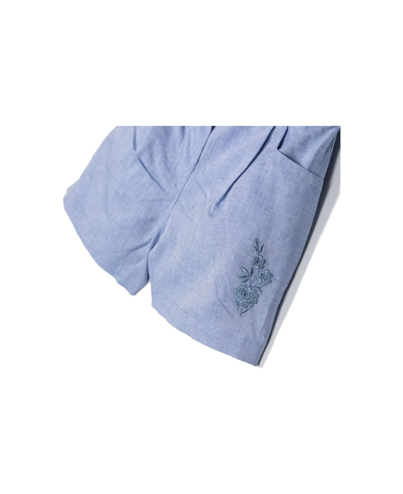 Etro Light Blue Linen Blend Shorts With Logo - Blue