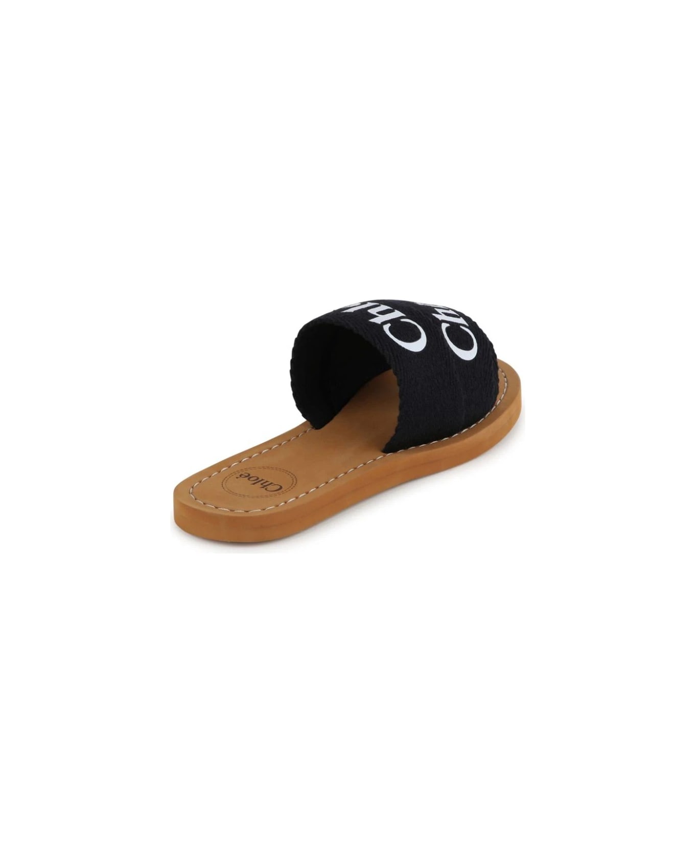 Chloé Woody Sandals In Black Canvas With Logo - Nero