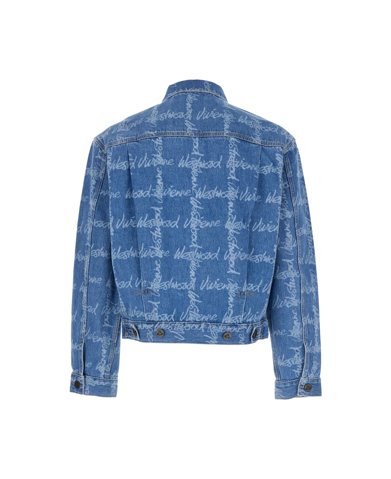 Vivienne Westwood 
marlene
 Blue Jacket With All-over Printed Lettering Logo In Denim Man - Blu
