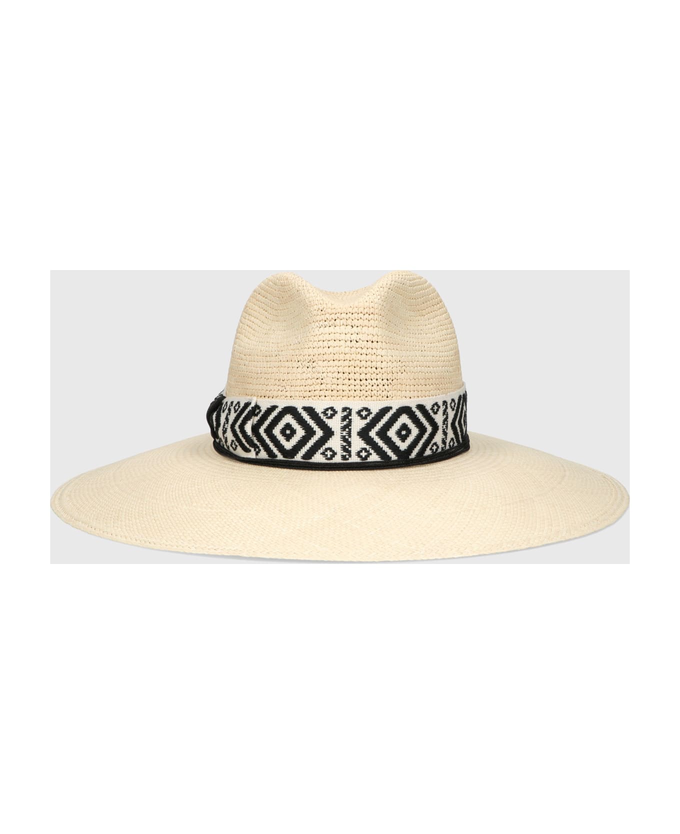 Borsalino Sophie Panama Semicrochet Patterned Hatband - NATURAL, PATTERNED BLACK/CREAM HAT BAND