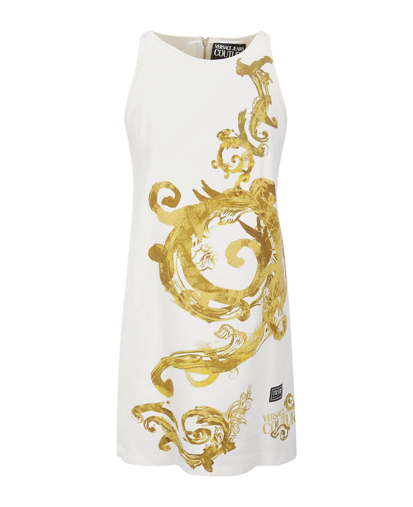 Versace Jeans Couture Watercolour Couture Sleeveless Mini Dress - White Gold