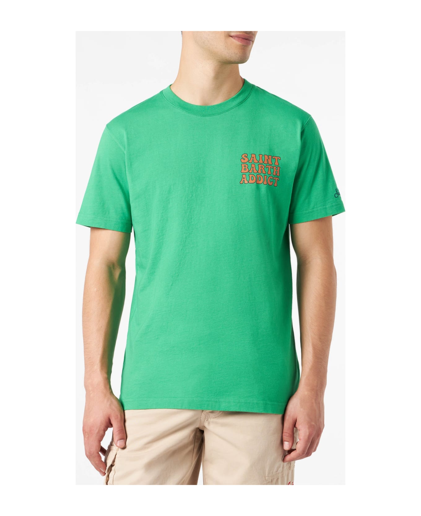 MC2 Saint Barth Man Cotton T-shirt With Cuba Libre Addicted Print - GREEN