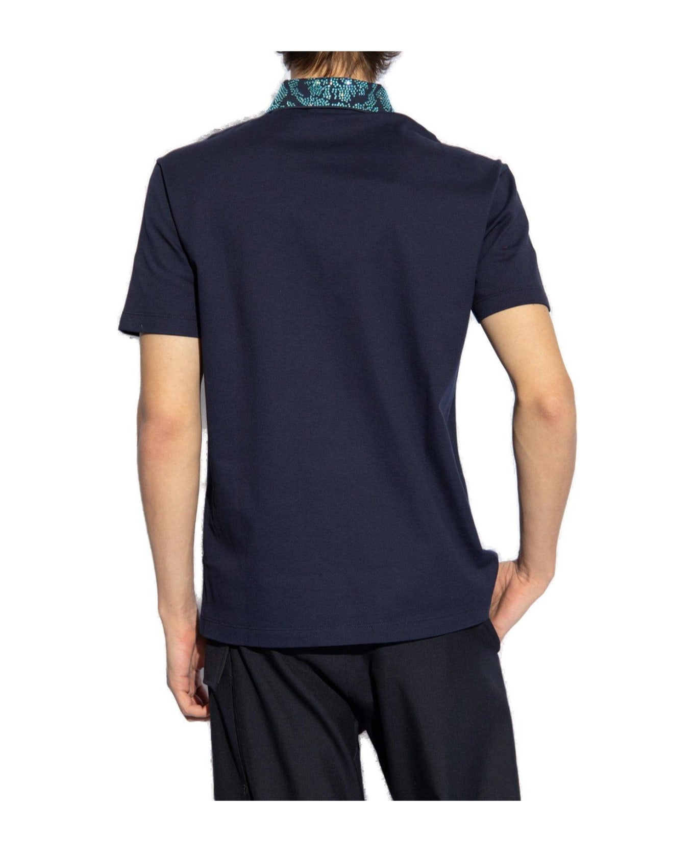 Versace Glass Embellished Short-sleeved Polo Shirt - BLUE