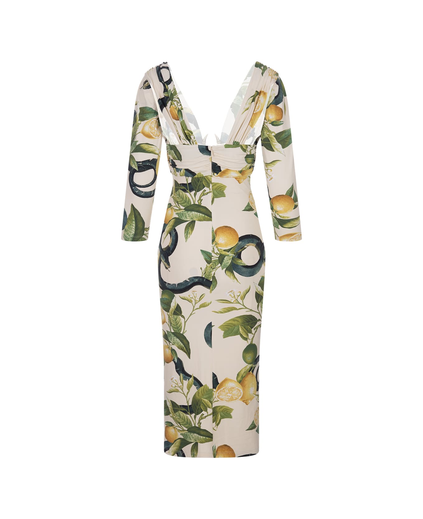 Roberto Cavalli Ivory Midi Dress With Lemons Print - White ワンピース＆ドレス