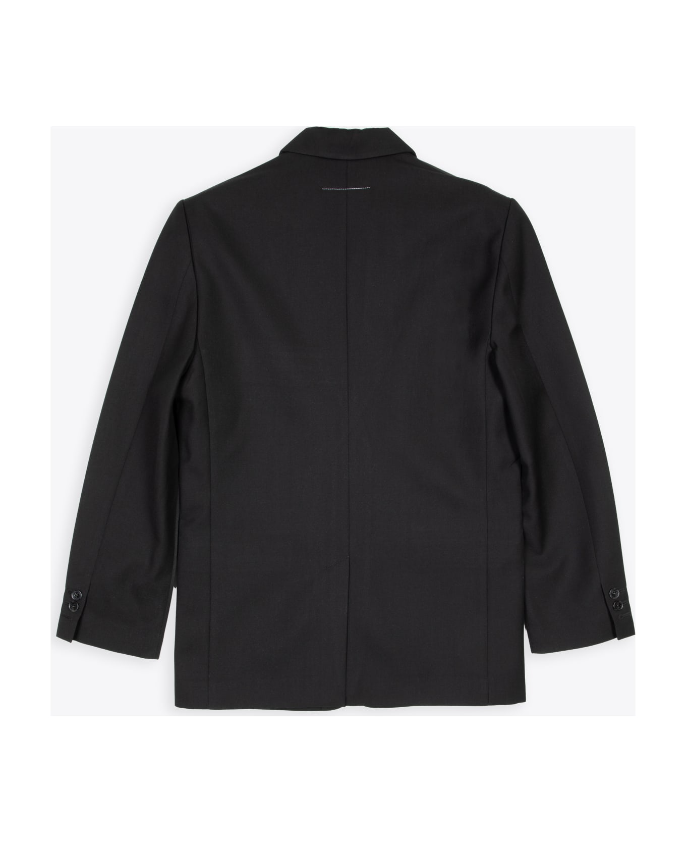 MM6 Maison Margiela Giacca Black Wool Tailored Blazer With Waxed Front - Nero