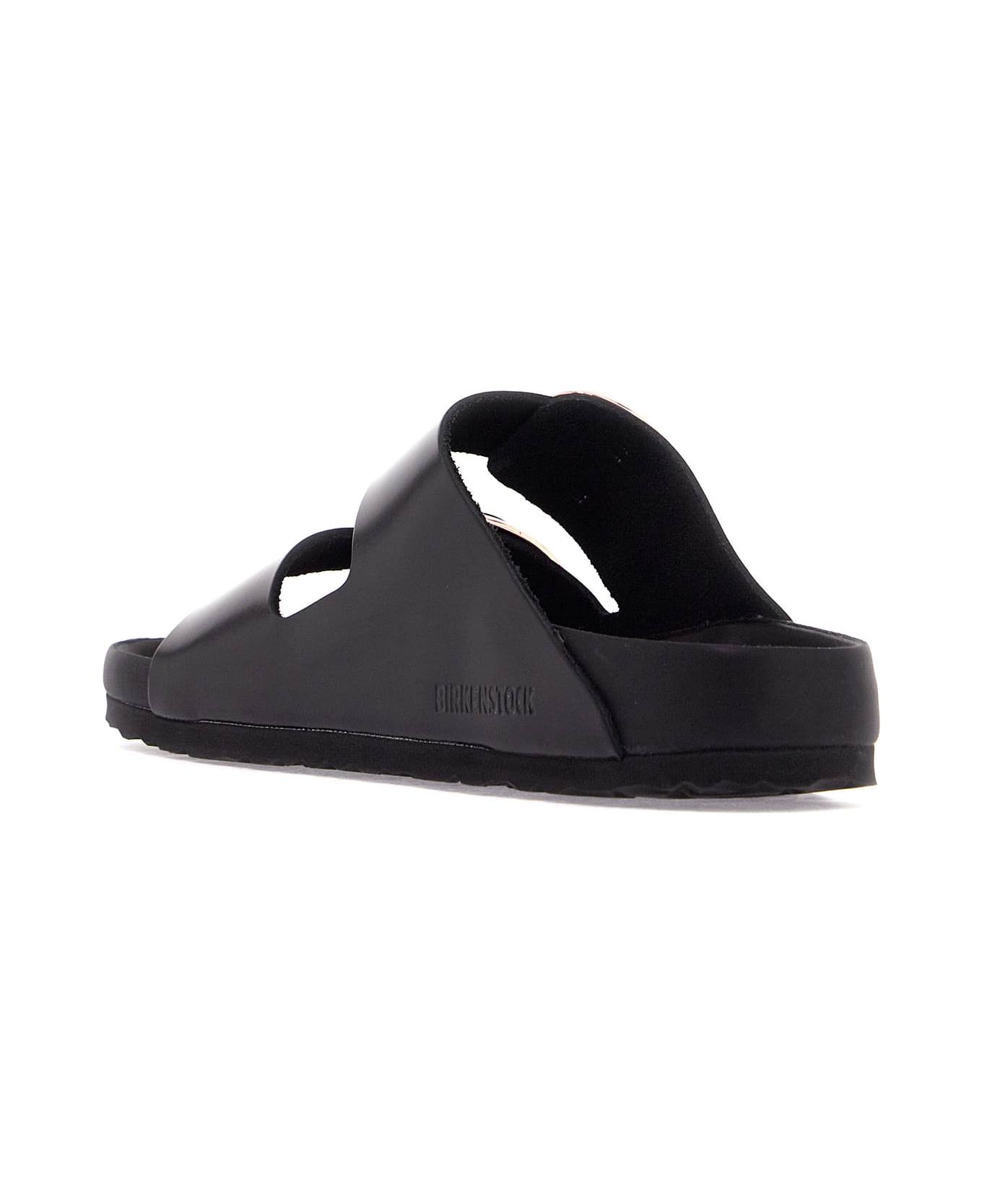 Birkenstock Black Leather Arizona Slippers - BLACK (Black)