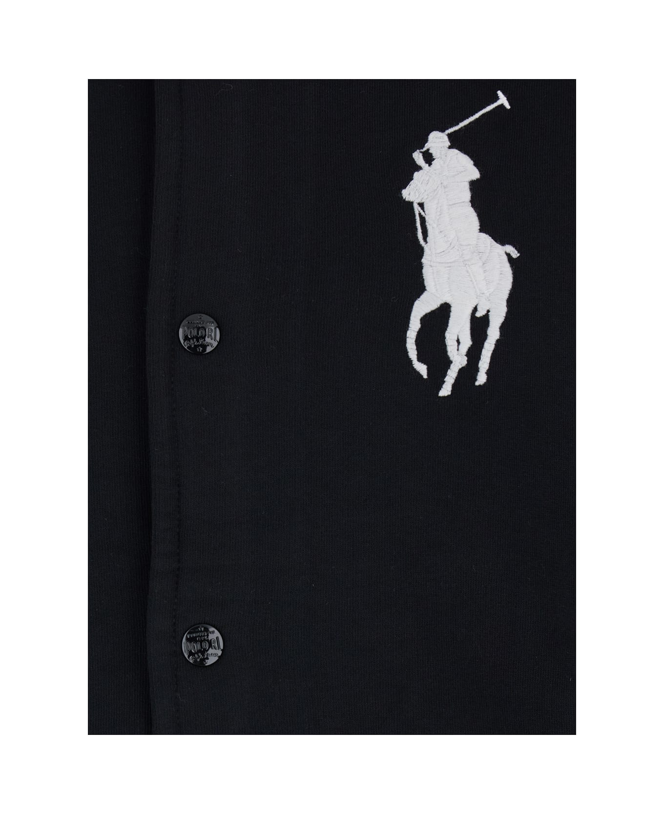 Polo Ralph Lauren Black Jacket With Maxi Pony On The Front And Numerical Detail On The Sleeve In Cotton Blend Man - Black