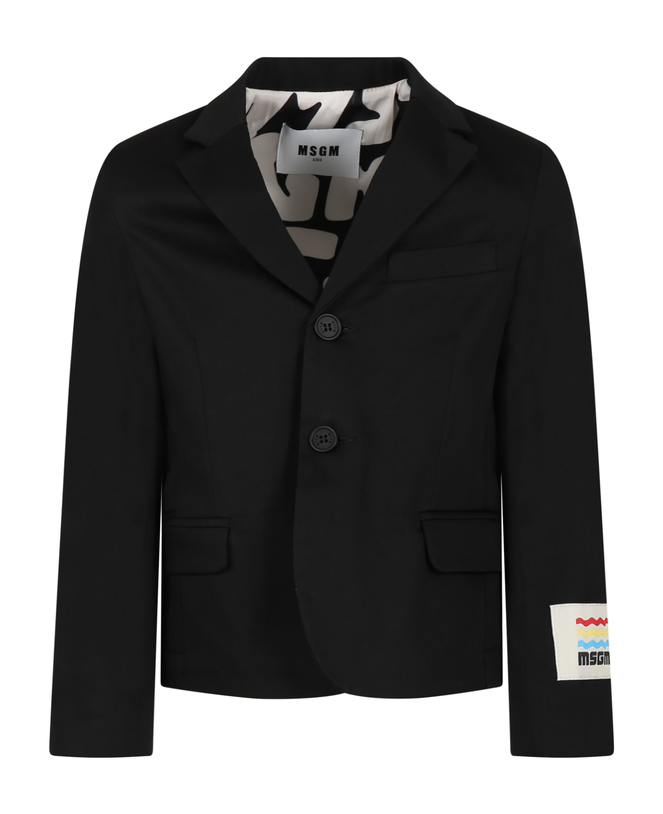 MSGM Black Jacket For Boy With Logo - Black コート＆ジャケット