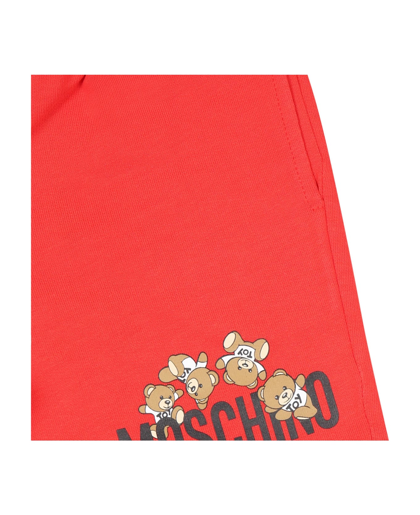 Moschino Red Shorts For Baby Boy With Teddy Bears And Logo - Red