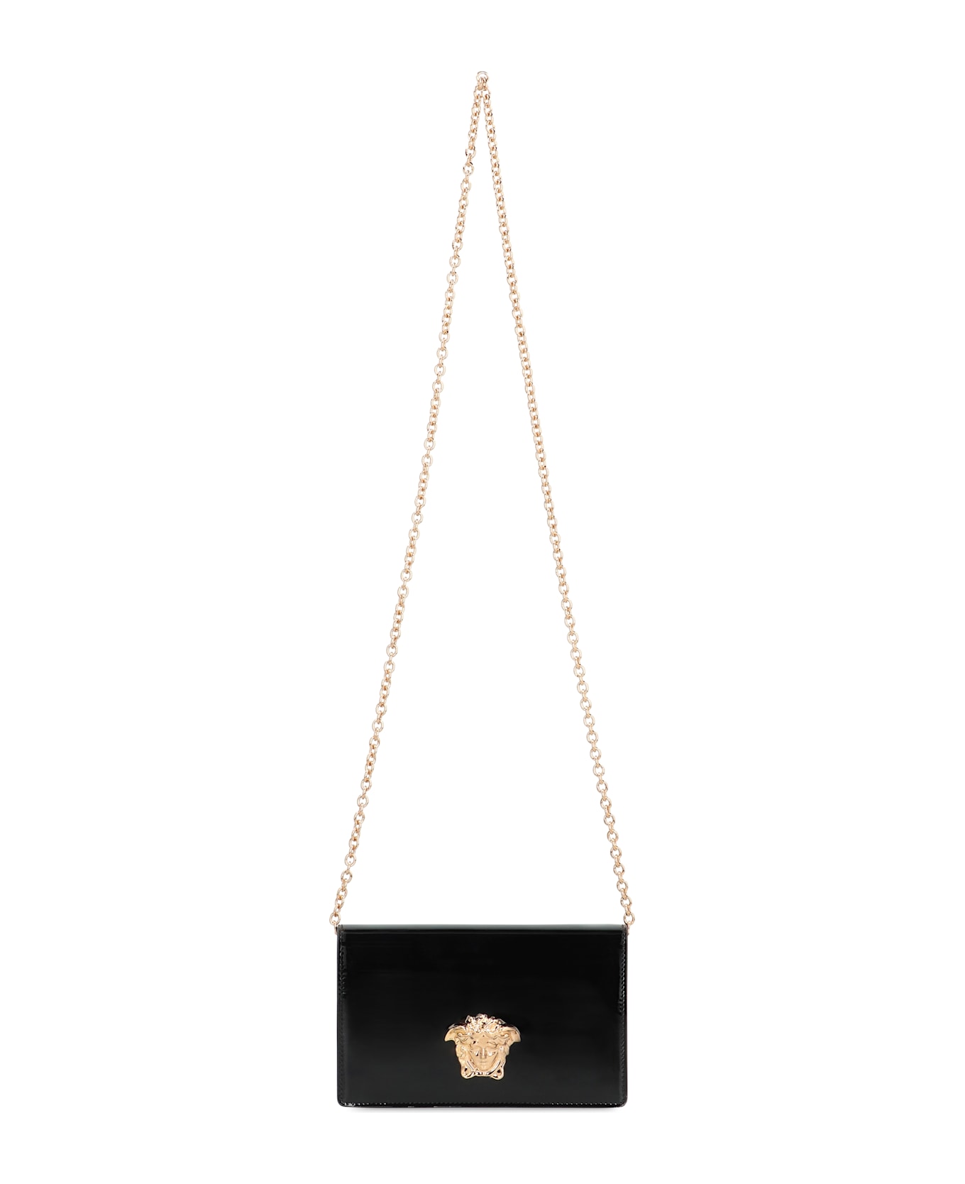 Versace Patent Leather Wallet On Chain - black