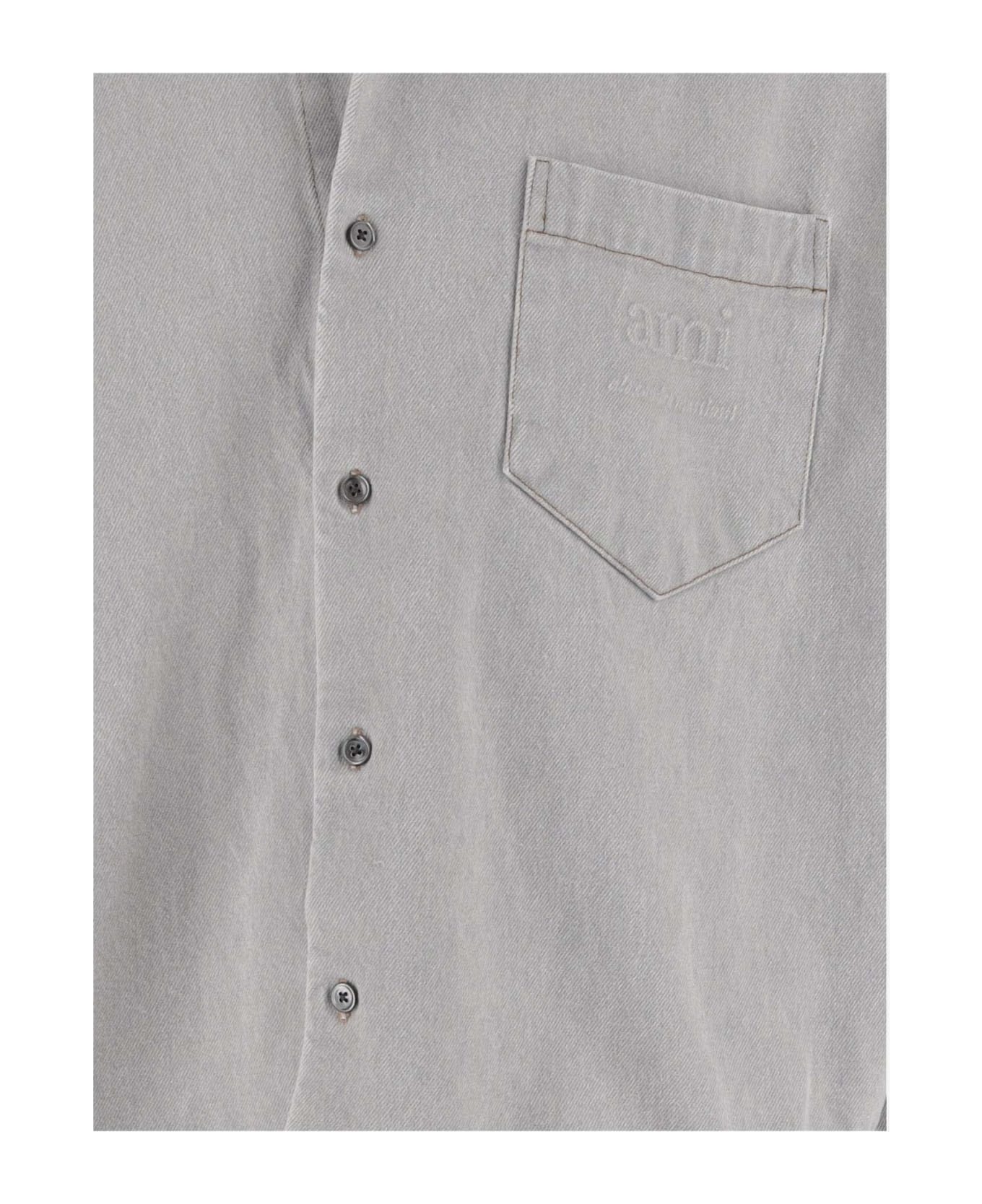 Ami Alexandre Mattiussi Cotton Denim Shirt With Logo - Grey シャツ