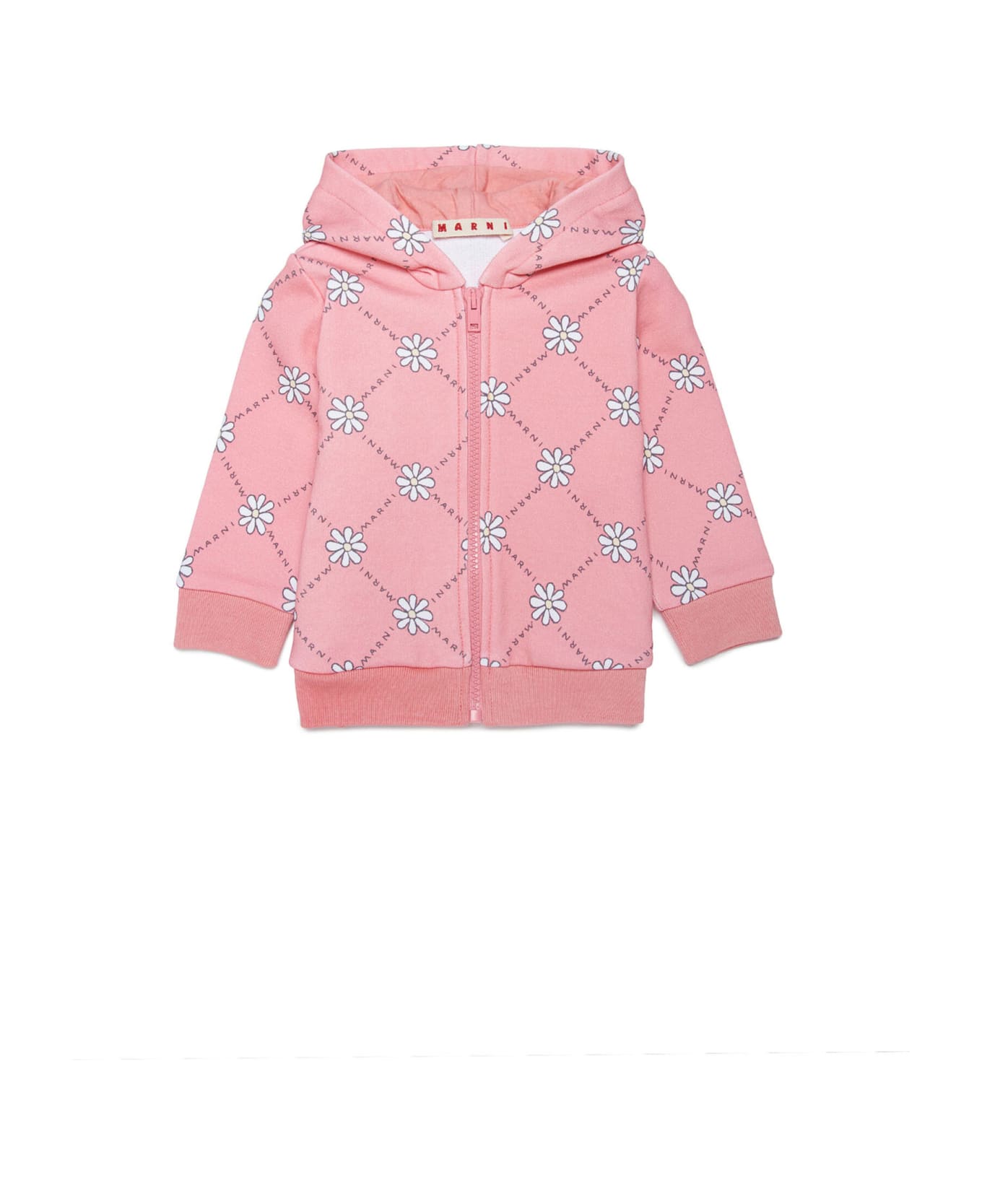 Marni Ms31b Sweat-shirt Marni Peach Pink Cotton Hooded Sweatshirt With Daisy Pattern - Peach blossom