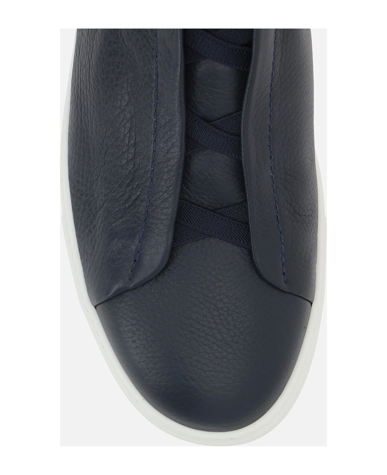 Zegna Triple Stitch Grainy Leather Sneakers - Navy