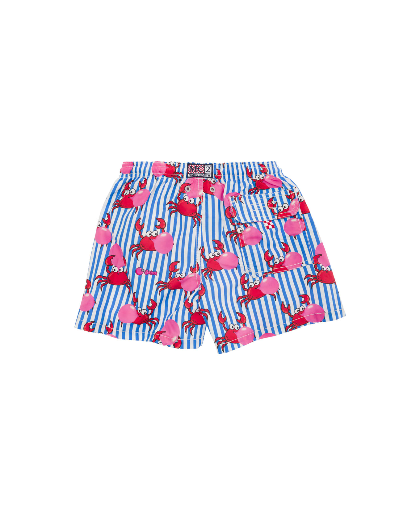 MC2 Saint Barth Multicolor Striped Swim Shorts With All-over Big-babol Print In Fabric Baby - Multicolor
