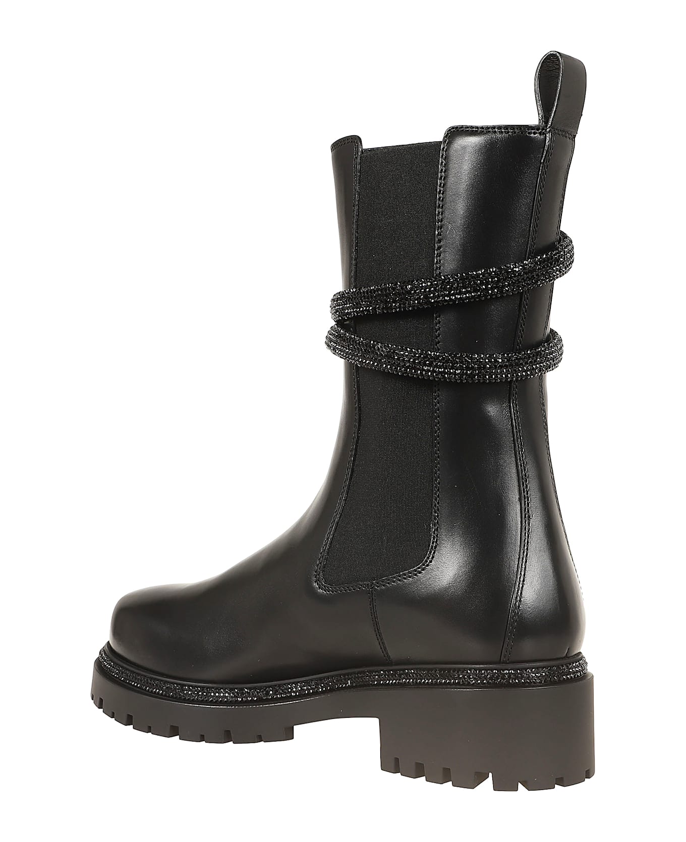 René Caovilla Cleo Biker Boots - Black Calf Jet Strass