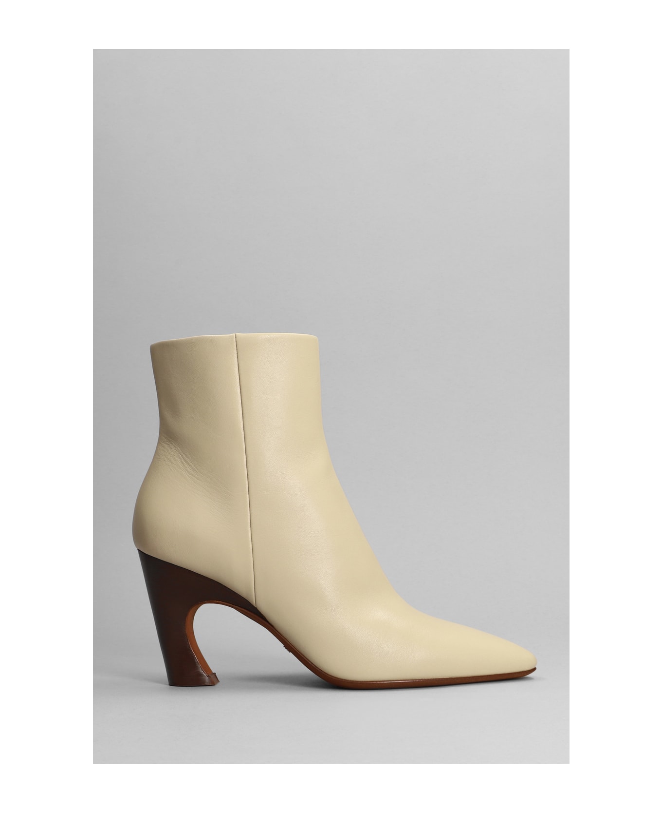 Chloé Oli High Heels Ankle Boots In Beige Leather - beige