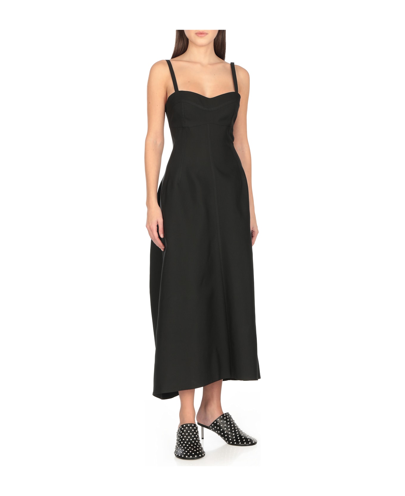 Jil Sander Leather Sabot With Studs - Black