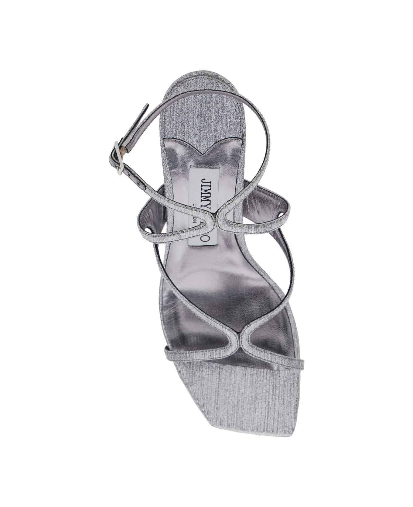 Jimmy Choo 
azie
 Metallic Sandals With High Stacked Heel And Criss-cross Strap In Tech Fabric Woman - Metallic