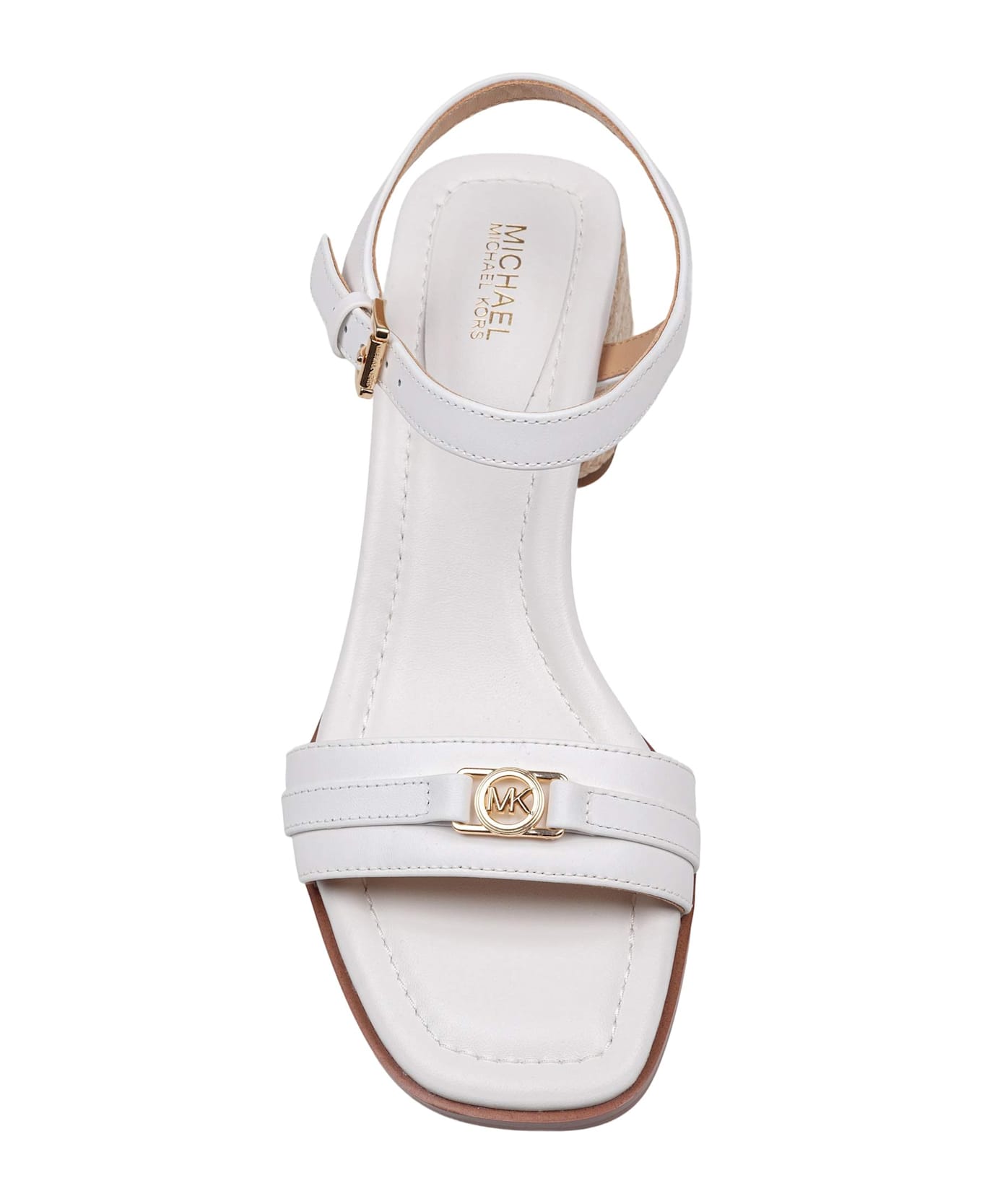 Michael Kors Mandy White Leather Sandal With Jute Heel - Optic White