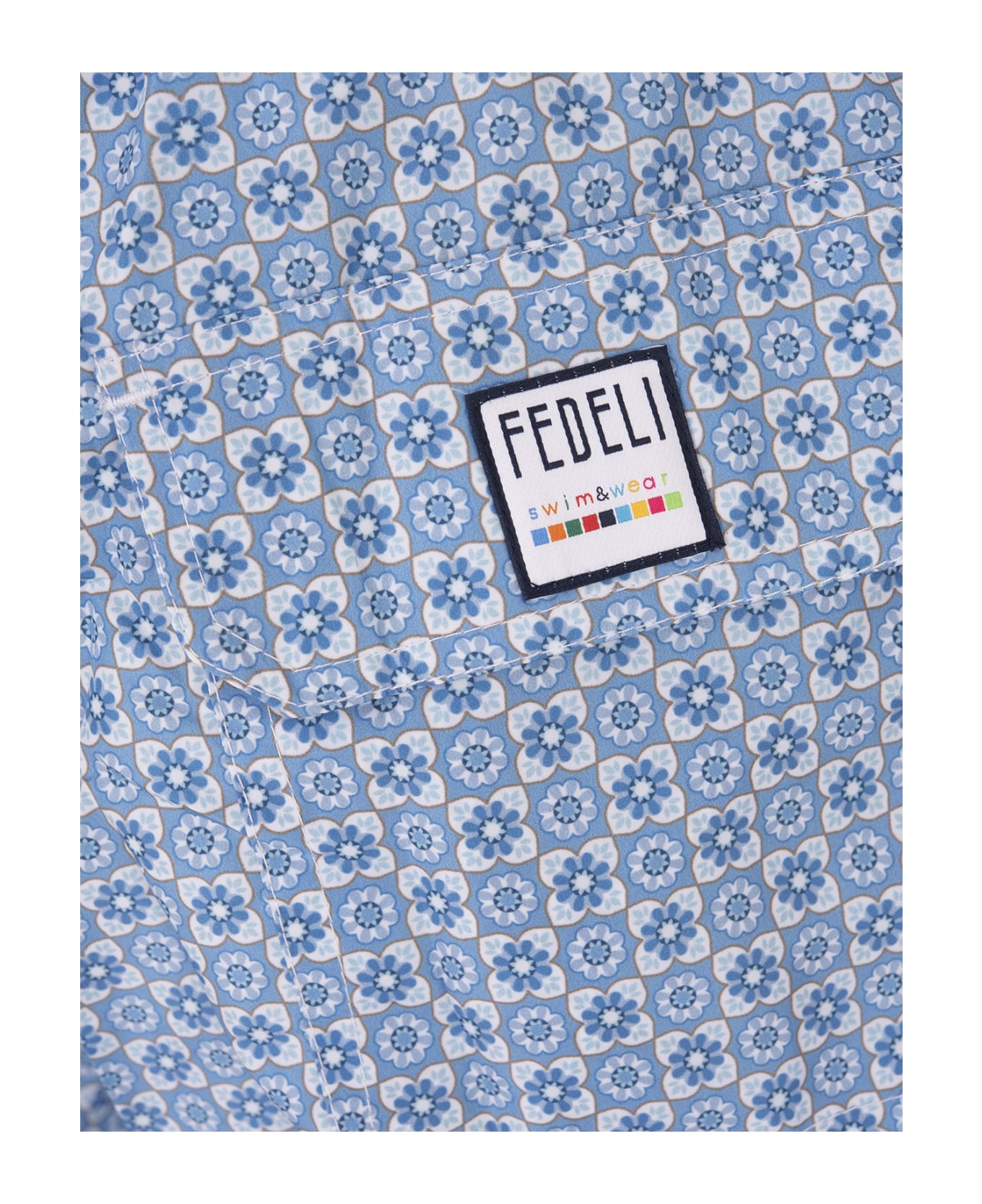 Fedeli Light Blue Swim Shorts With Flower Pattern - Blue