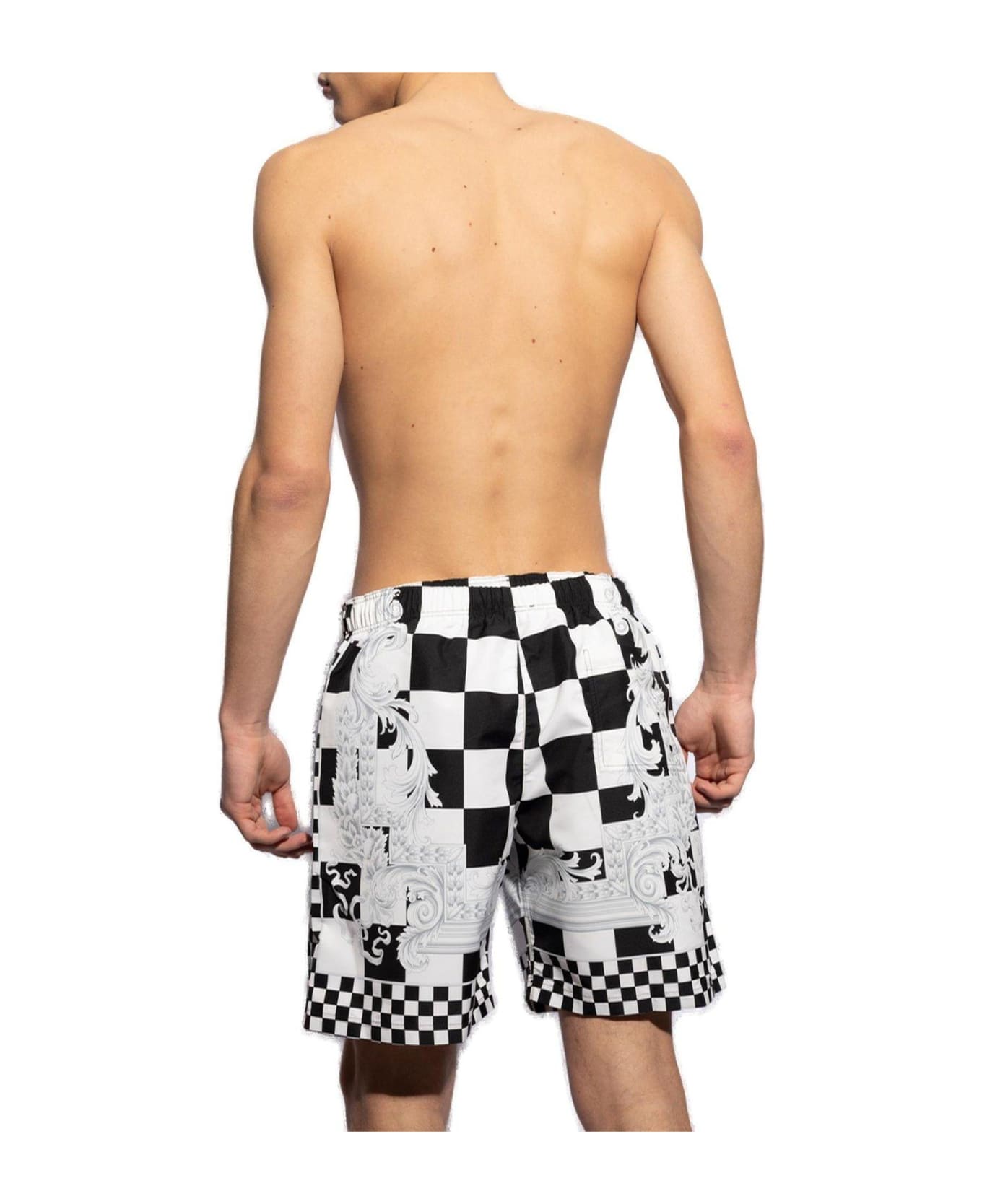 Versace Check-printed Drawstring Swim Shorts - Nero e Bianco ショートパンツ