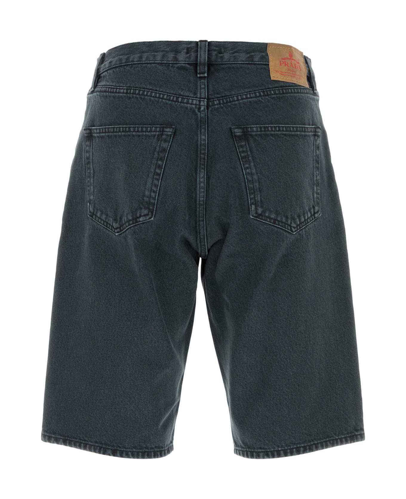 Prada Dark Blue Denim Bermuda Shorts - OBSIDIAN