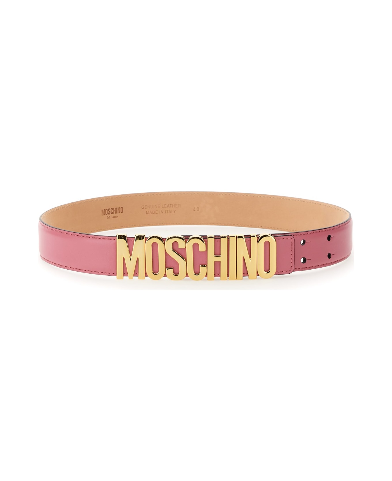 Moschino Leather Belt With Logo - ROSA