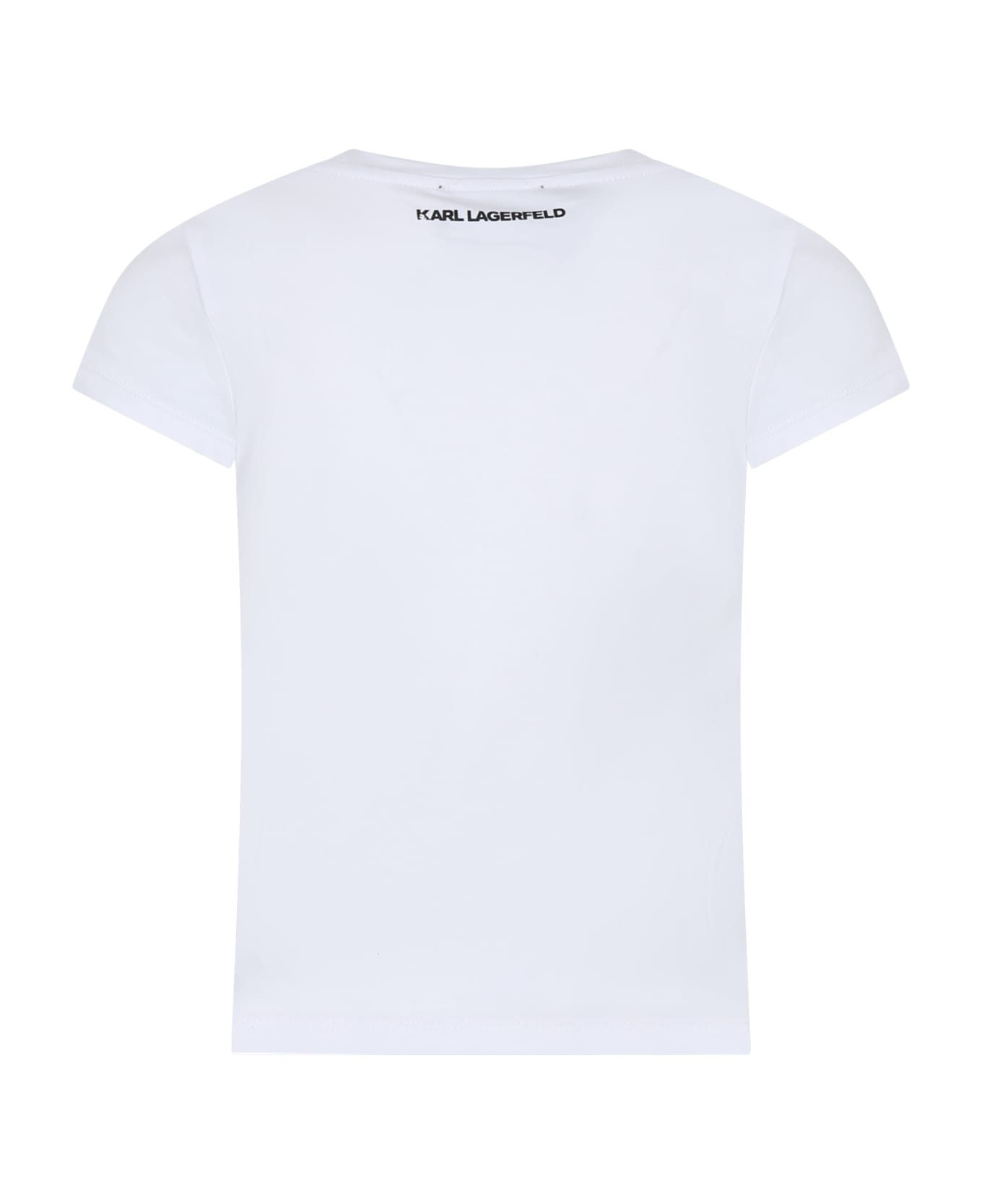 Karl Lagerfeld Kids White T-shirt For Girl With Rhinestone Logo Print - White