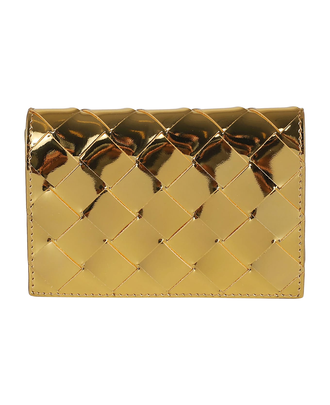 Bottega Veneta Intrecciato Metallic Wallet - Gold