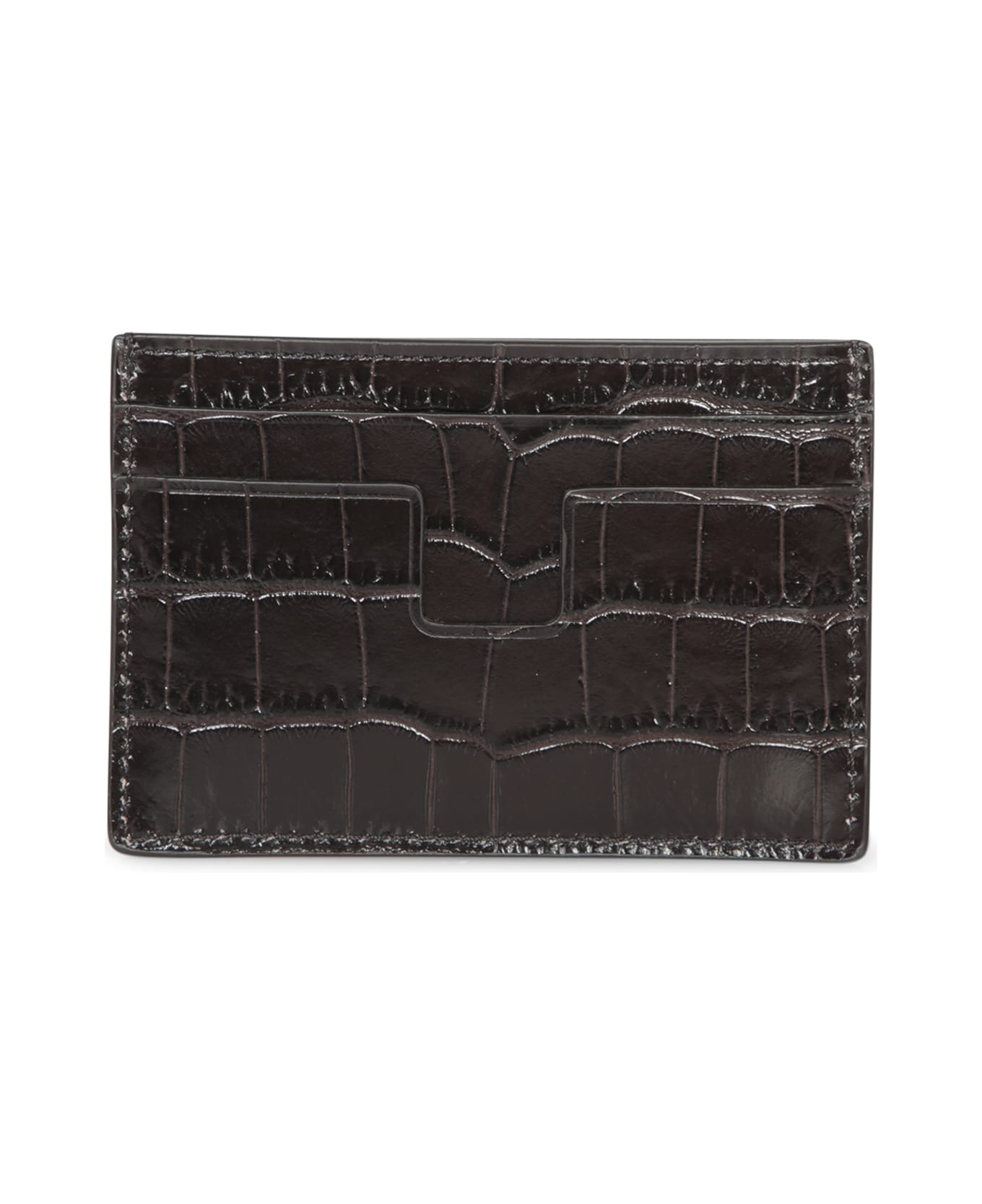 Tom Ford Black Crocodile Card Holder - Brown