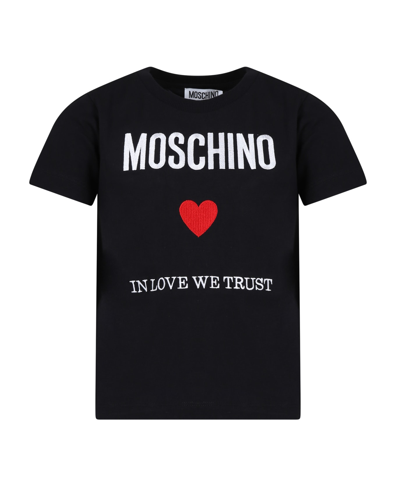 Moschino Black T-shirt For Girl With Logo And Red Heart - Nero Tシャツ＆ポロシャツ