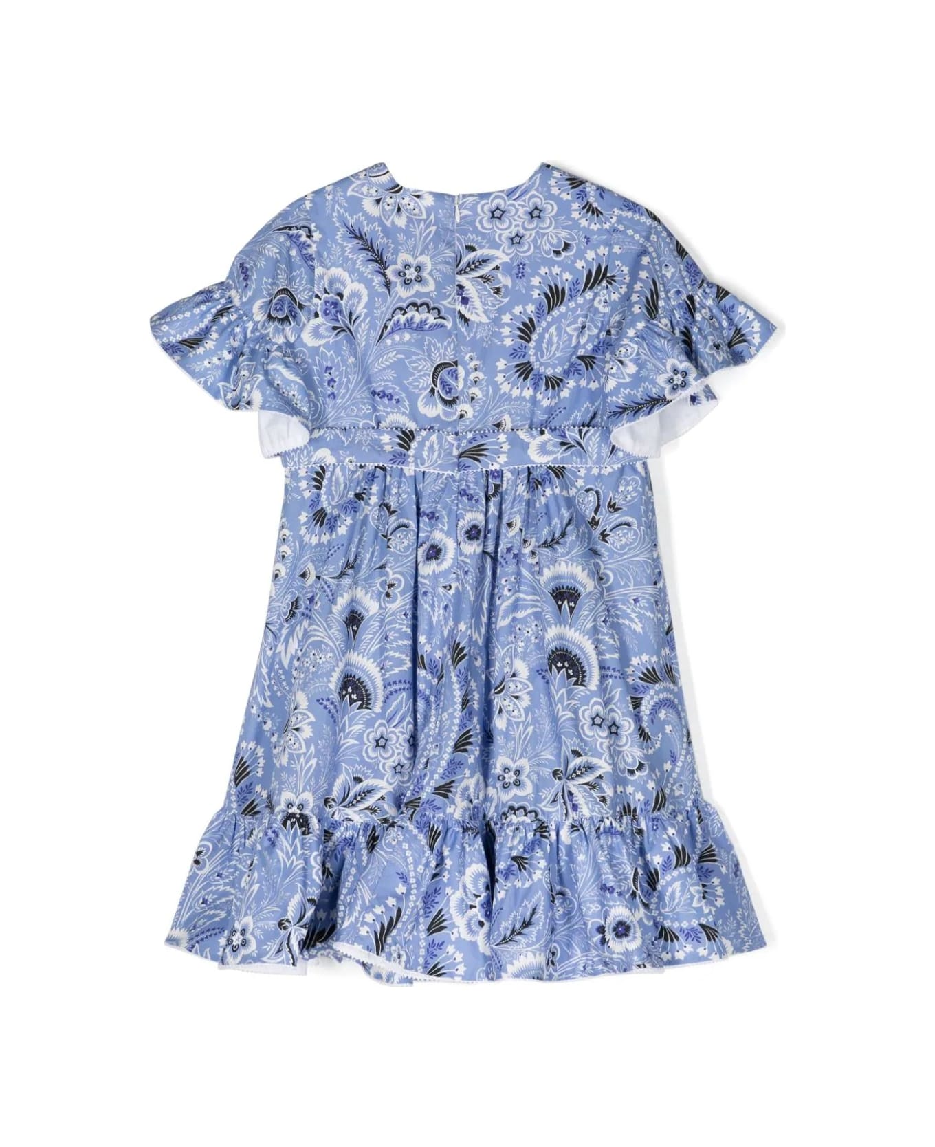 Etro Light Blue Dress With Ruffles And Paisley Print - Blue ワンピース＆ドレス