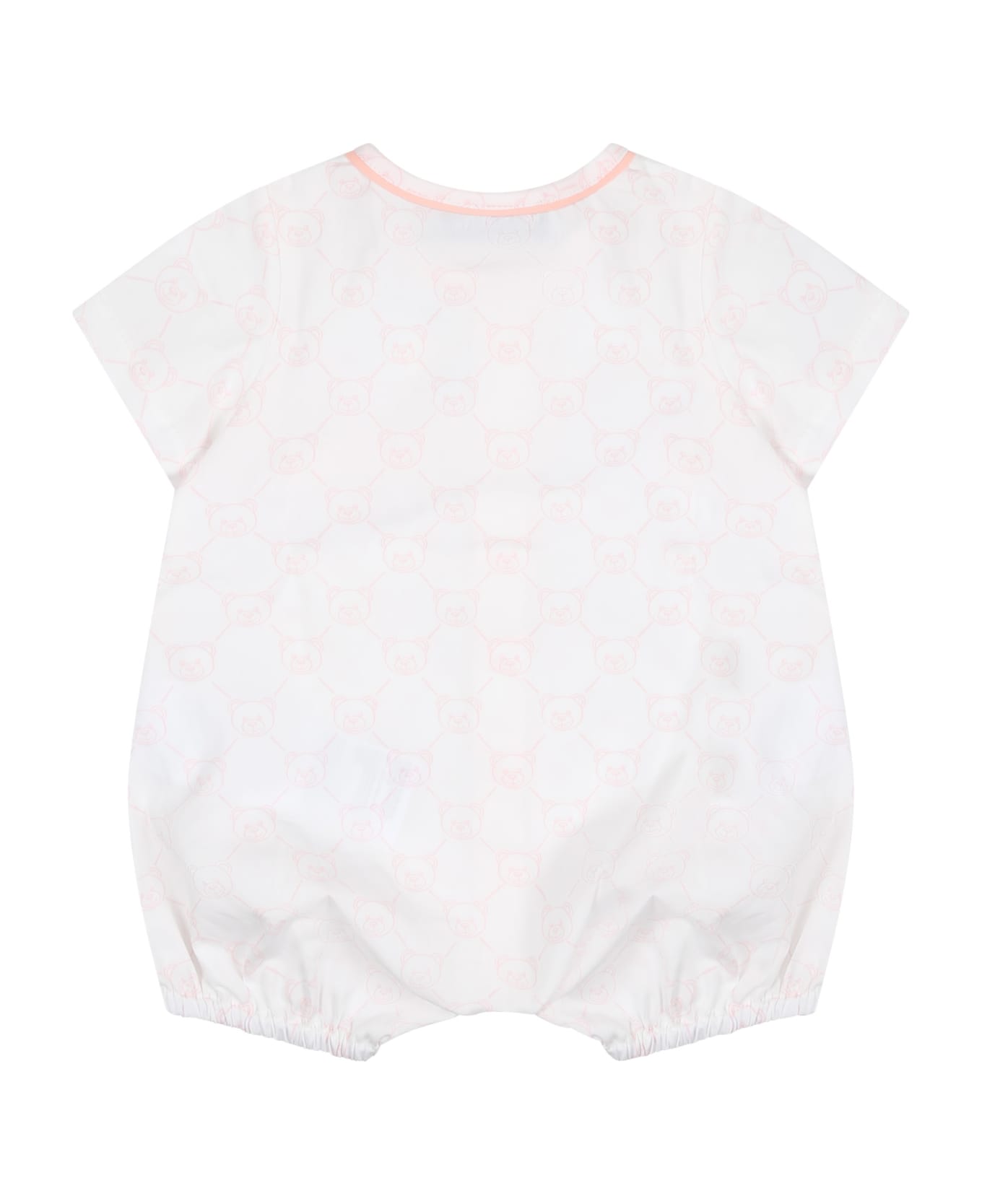 Moschino White Romper For Baby Boy With Teddy Bear Pattern And Logo - White ボディスーツ＆セットアップ