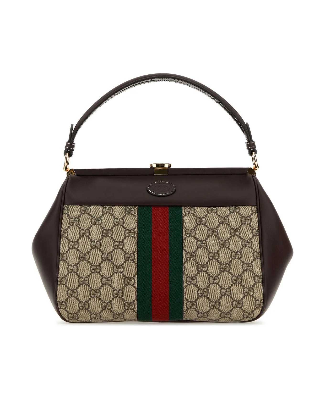 Gucci Gg Supreme Fabric And Leather Handbag - Brown