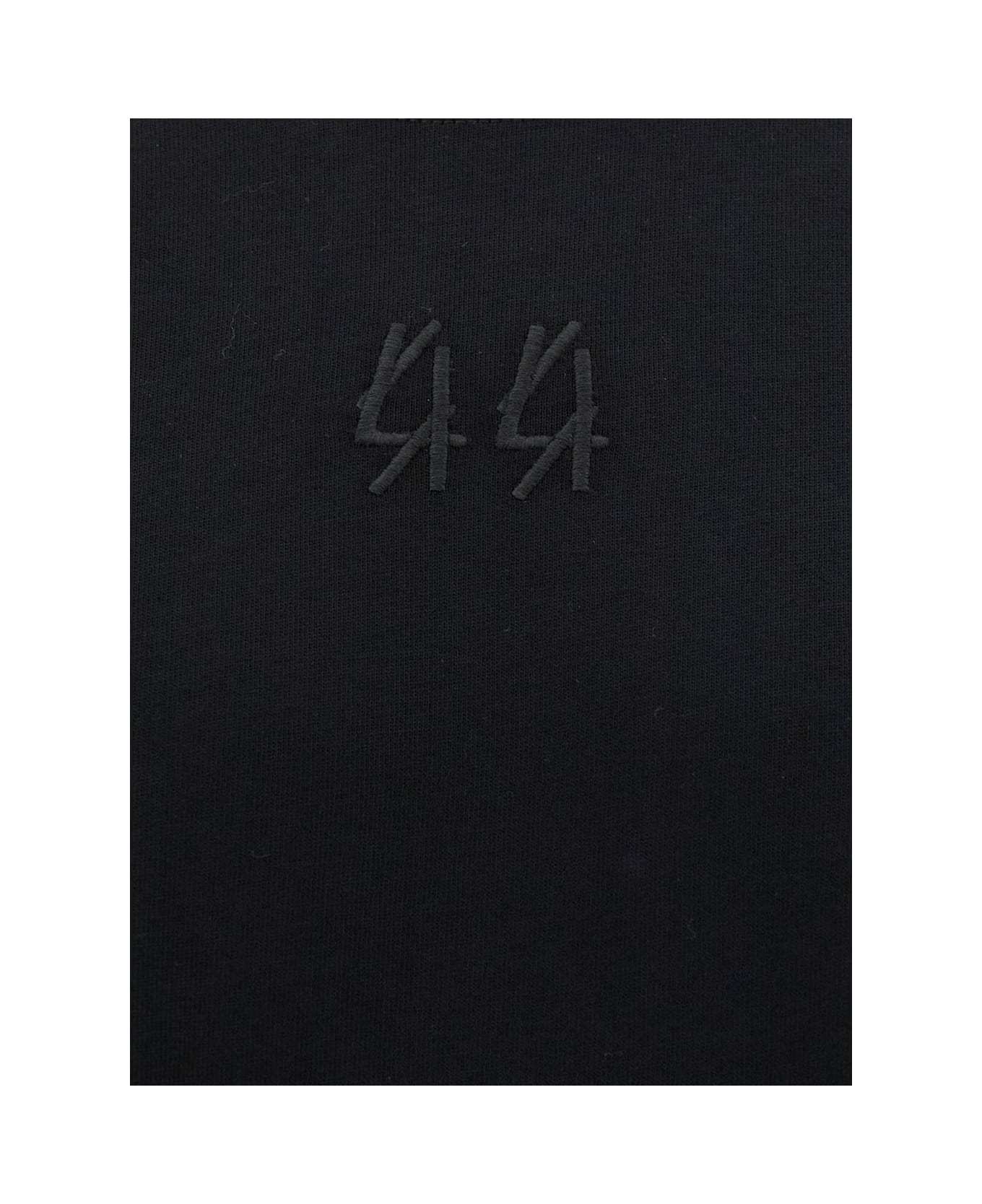 44 Label Group Black T-shirt With Logo Embroidery And Print In Cotton Man - Nero