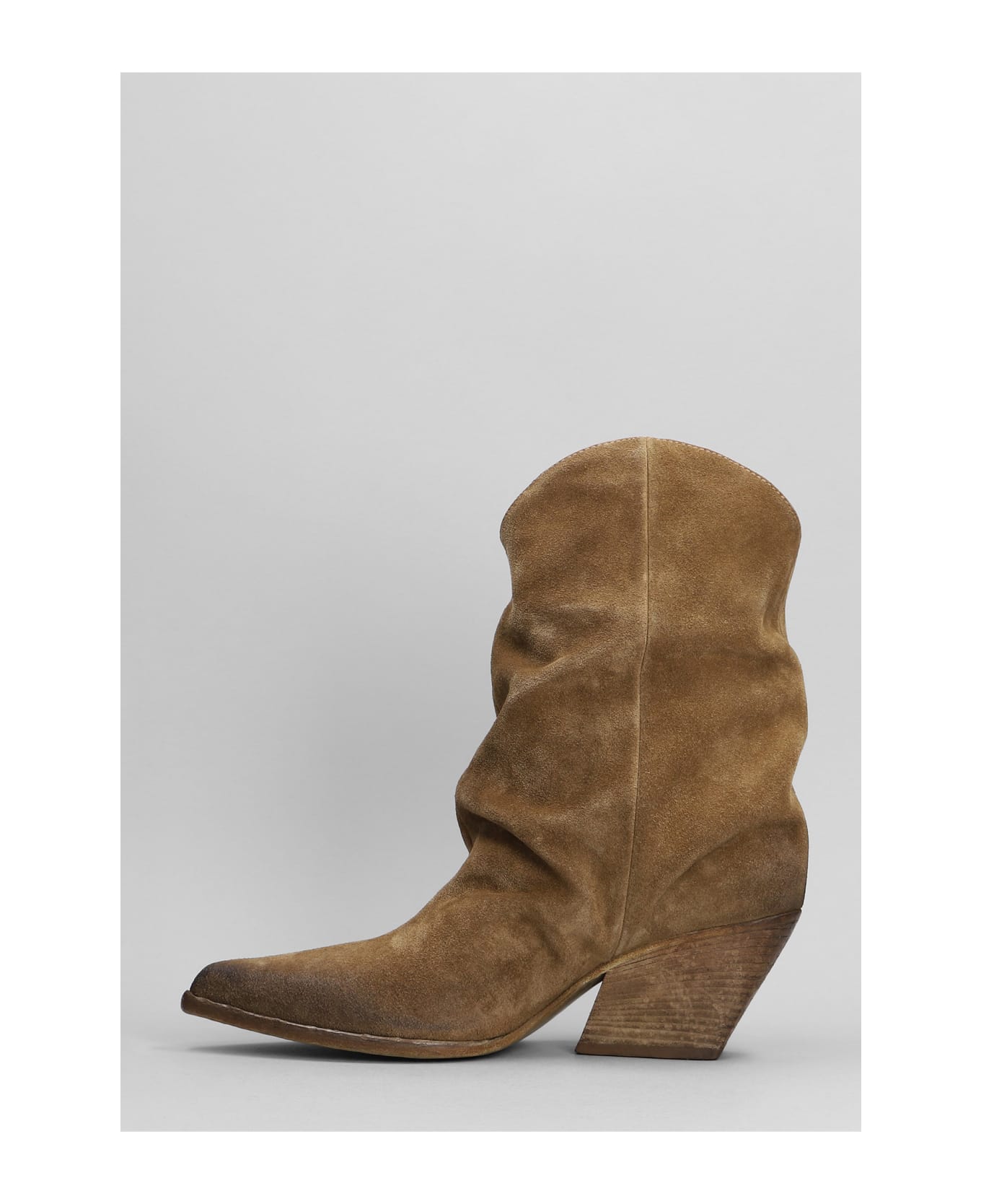Elena Iachi Low Heels Ankle Boots In Camel Suede - Camel ブーツ
