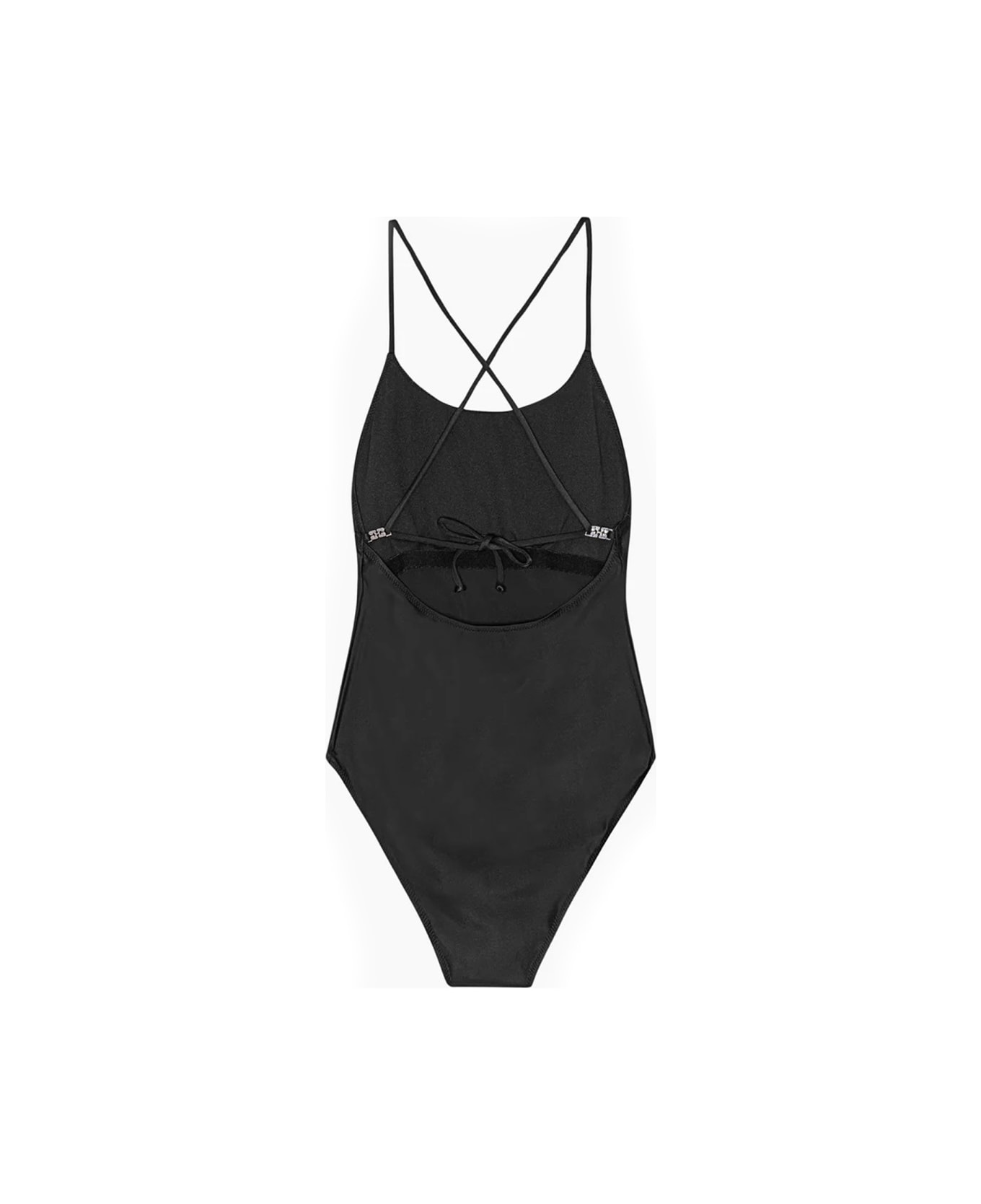 Ganni One Piece Swimsuit With Logo - Nero