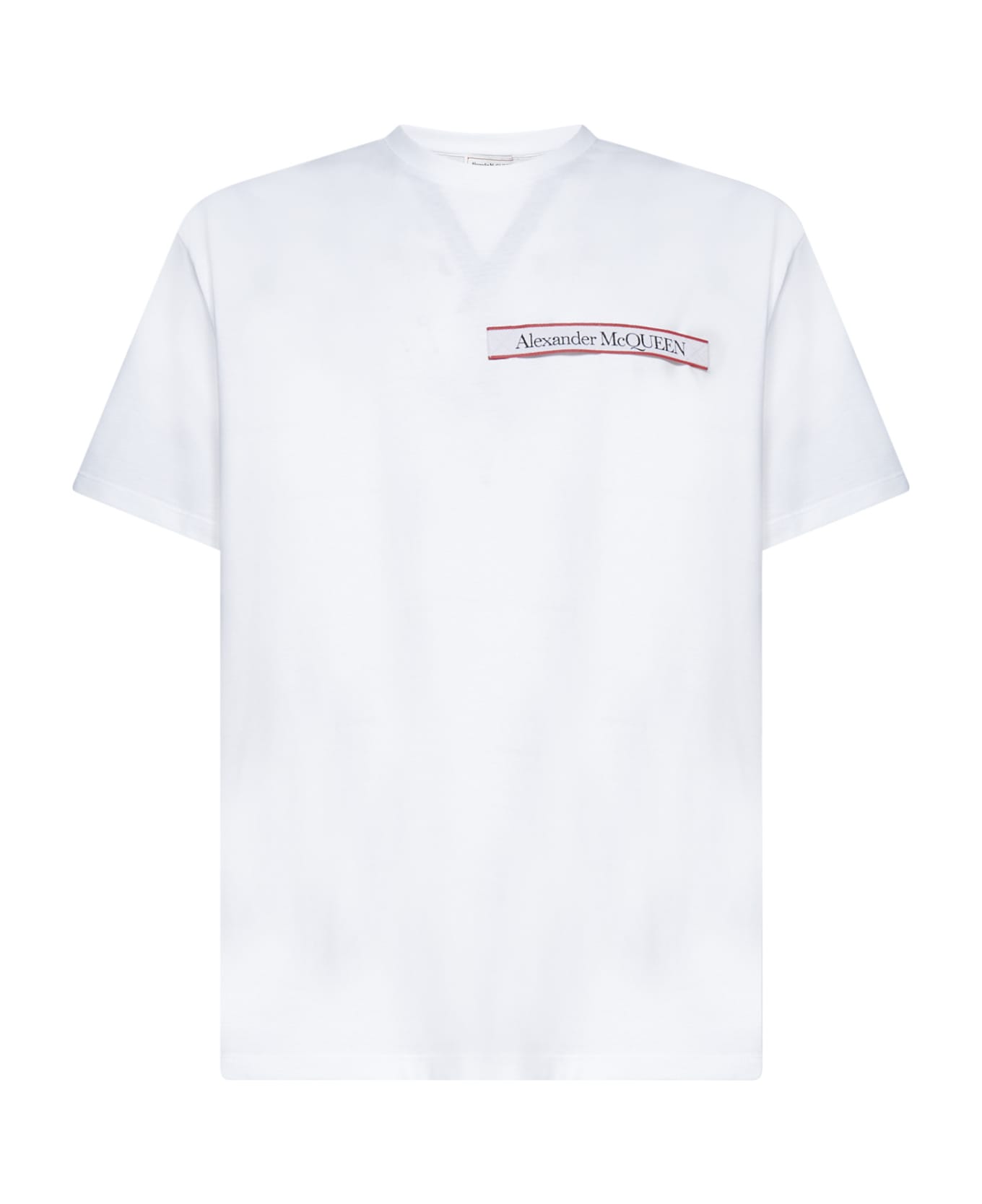 Alexander McQueen Crewneck T-shirt With Logo Tape - White Mix