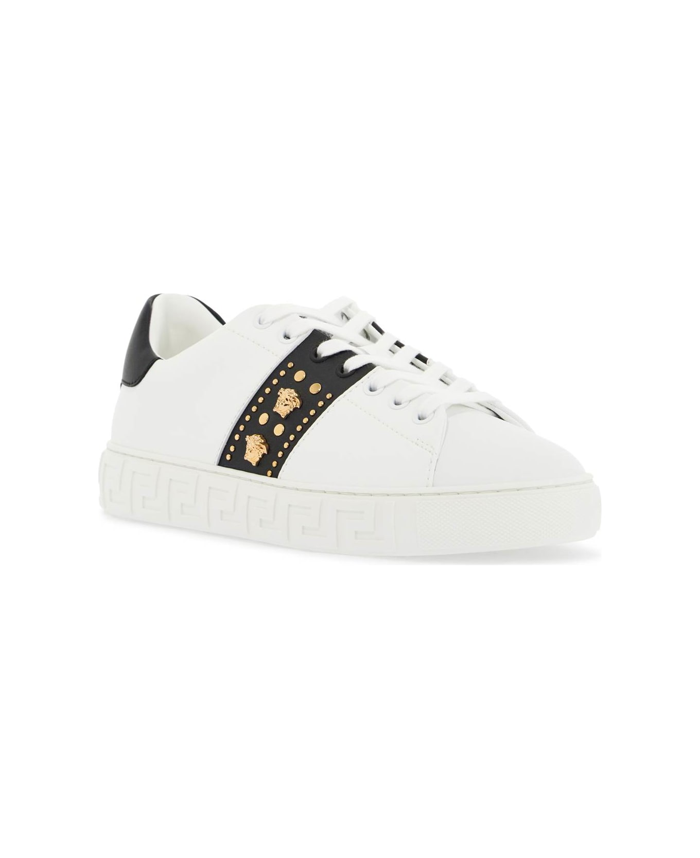 Versace 'studded Greek Sneakers - WHITE+BLACK-VERSACE GOLD (White)