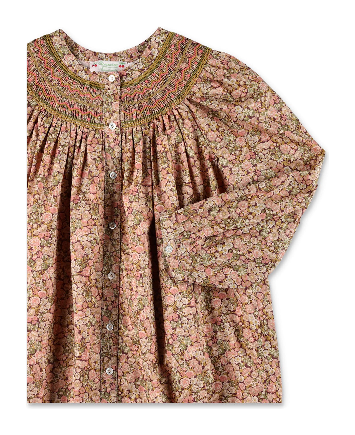 Bonpoint Jadwiga Floral Liberty Cotton Dress With Smocked Embroidery - ORANGE