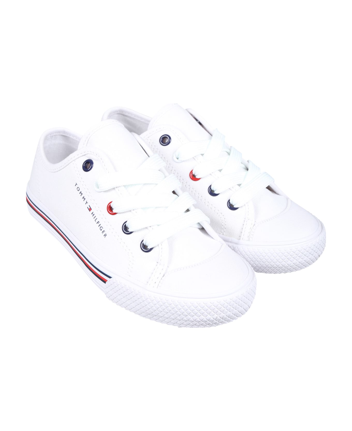 Tommy Hilfiger White Sneakers For Kids With Logo - White シューズ